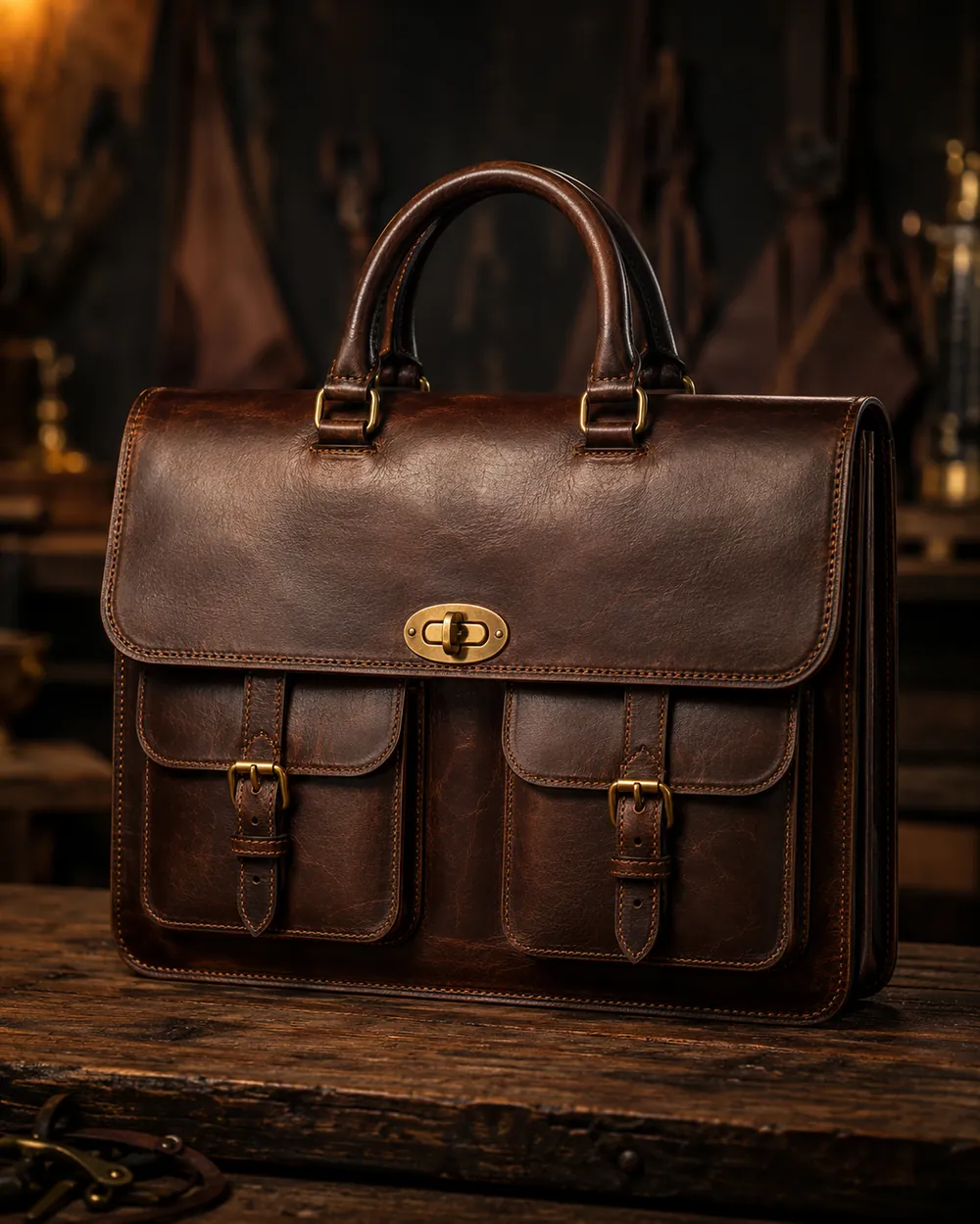 Classic Briefcase — handcrafted full-grain leather, Akhan Leather Agra
