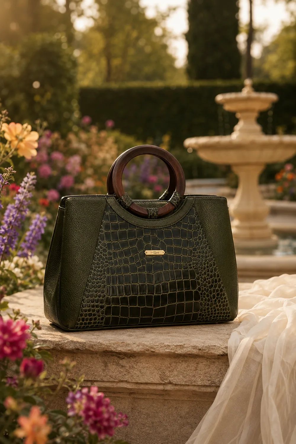 Olive Ring-Handle Bag — handcrafted full-grain leather, Akhan Leather Agra