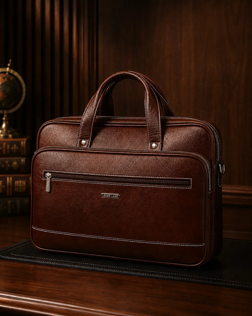 Heritage Laptop Briefcase — handcrafted full-grain leather, Akhan Leather Agra