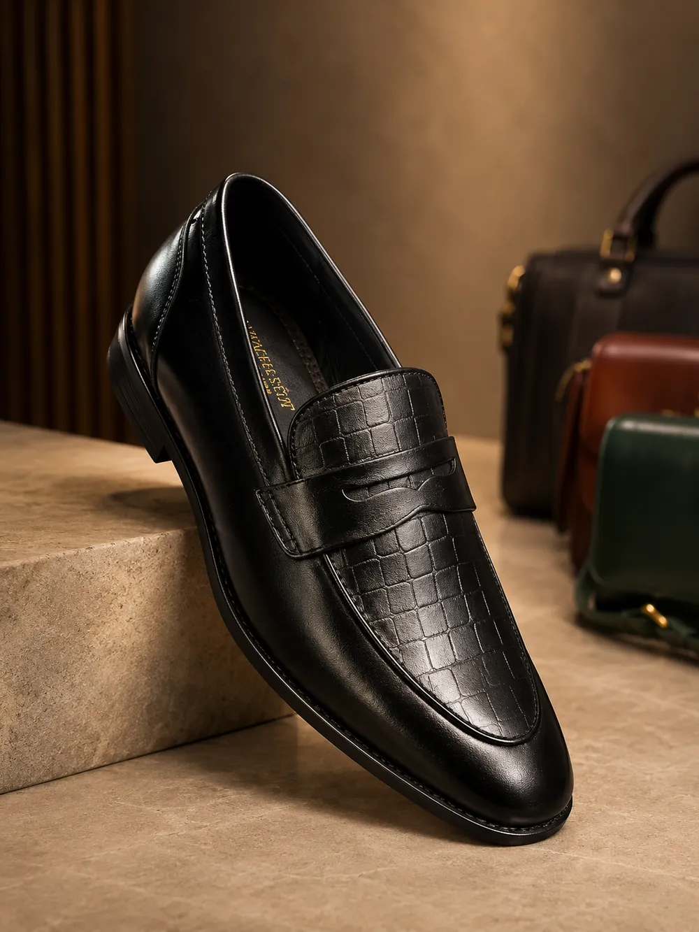 Croc Penny Moccasin — handcrafted full-grain leather, Akhan Leather Agra